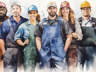 group-workers-with-uniforms-style-colorful-watercolors